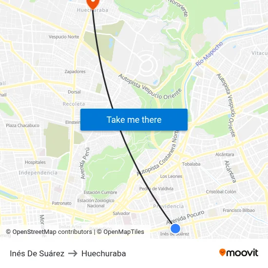 Inés De Suárez to Huechuraba map