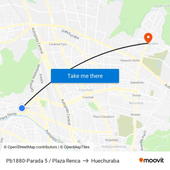 Pb1880-Parada 5 / Plaza Renca to Huechuraba map
