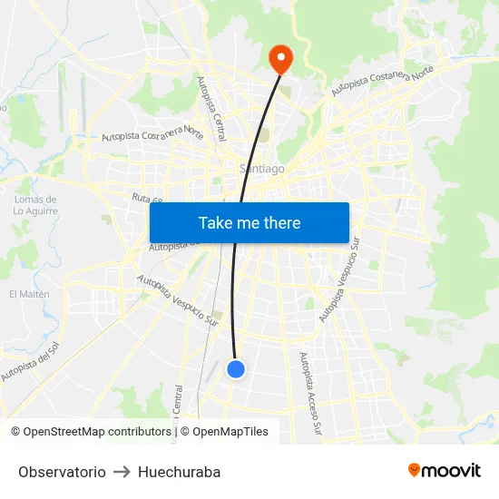 Observatorio to Huechuraba map