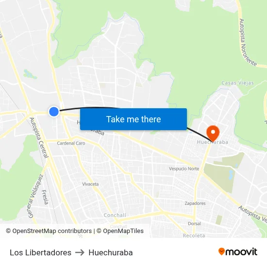Los Libertadores to Huechuraba map