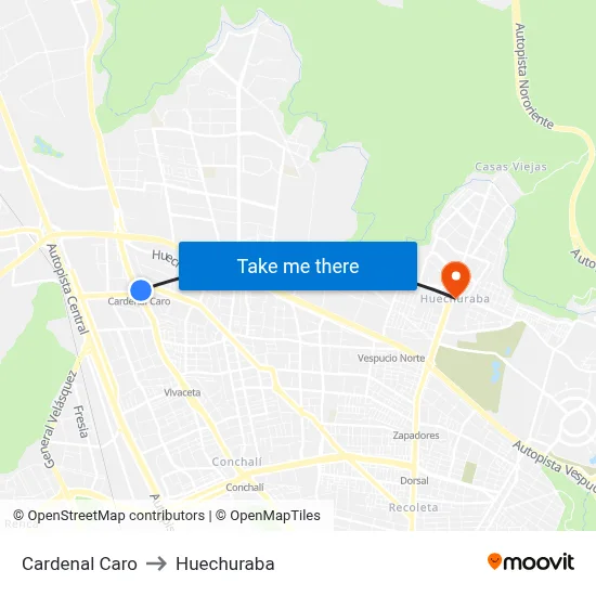 Cardenal Caro to Huechuraba map