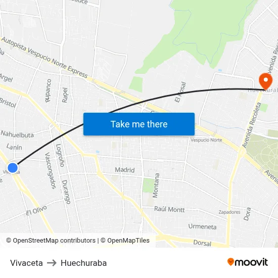 Vivaceta to Huechuraba map