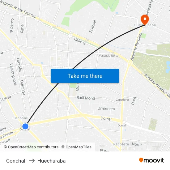 Conchalí to Huechuraba map