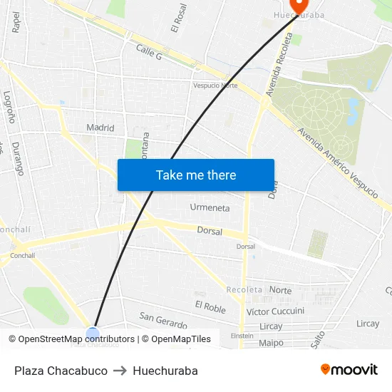 Plaza Chacabuco to Huechuraba map