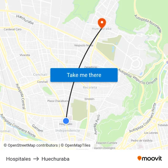 Hospitales to Huechuraba map