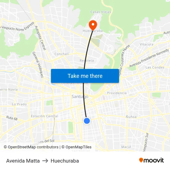 Avenida Matta to Huechuraba map
