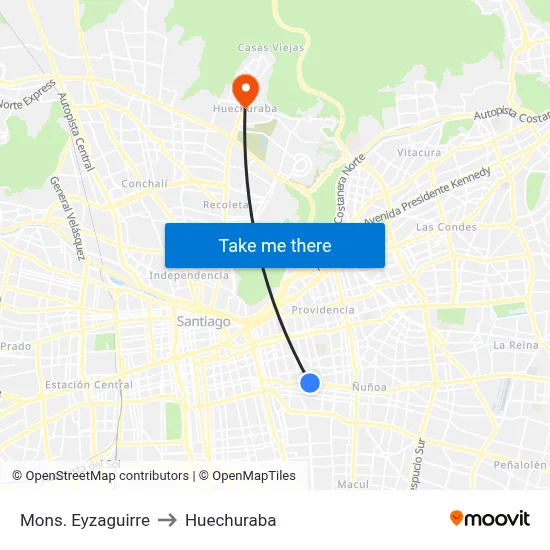 Mons. Eyzaguirre to Huechuraba map