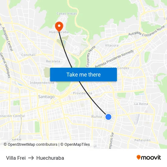 Villa Frei to Huechuraba map