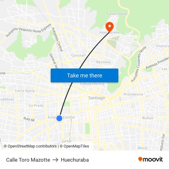 Calle Toro Mazotte to Huechuraba map