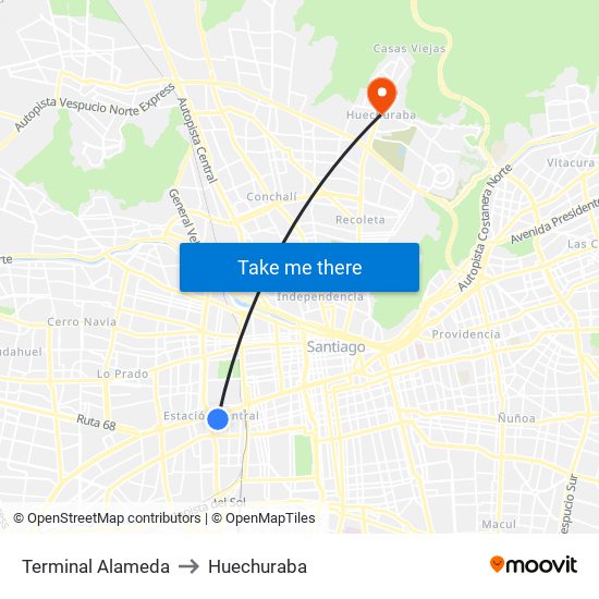Terminal Alameda to Huechuraba map