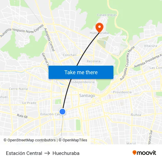 Estación Central to Huechuraba map