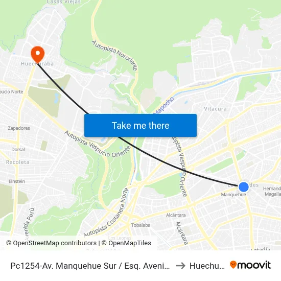 Pc1254-Av. Manquehue Sur / Esq. Avenida Apoquindo to Huechuraba map