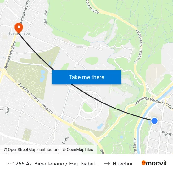 Pc1256-Av. Bicentenario / Esq. Isabel Montt to Huechuraba map