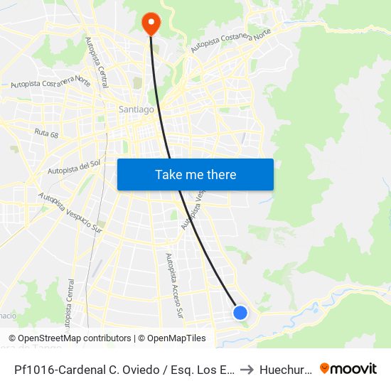 Pf1016-Cardenal C. Oviedo / Esq. Los Españoles to Huechuraba map