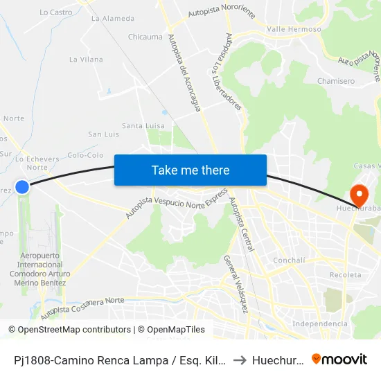 Pj1808-Camino Renca Lampa / Esq. Kilómetro 6 to Huechuraba map