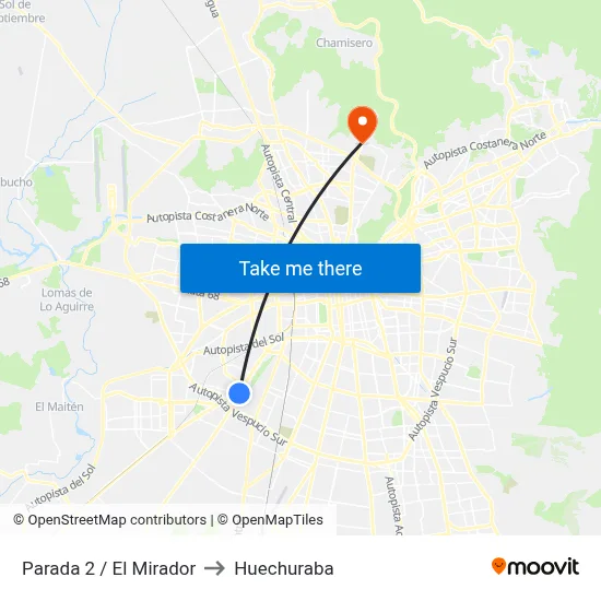 Parada 2 / El Mirador to Huechuraba map