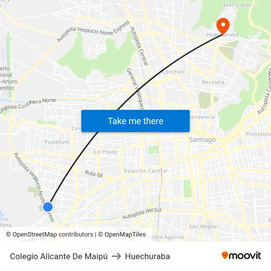 Colegio Alicante De Maipú to Huechuraba map