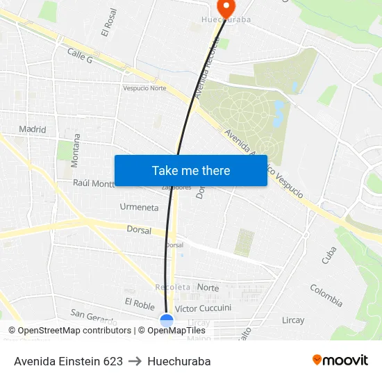Avenida Einstein 623 to Huechuraba map