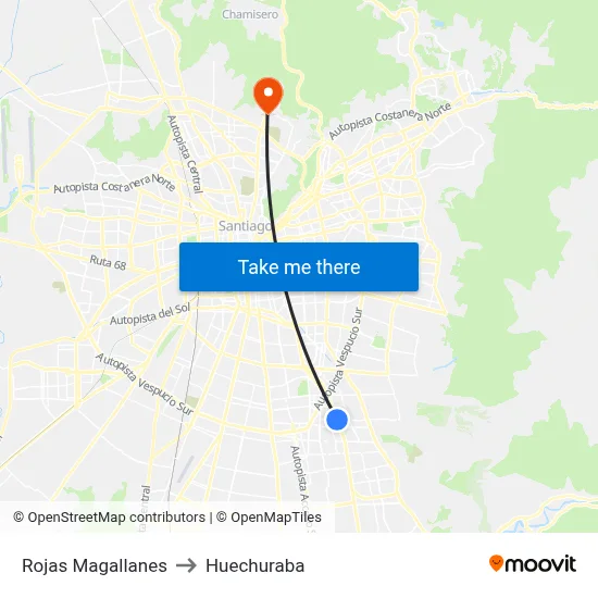Rojas Magallanes to Huechuraba map