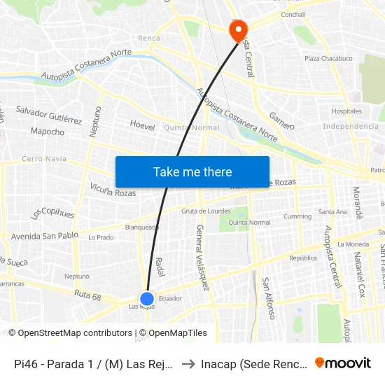Pi46 - Parada 1 / (M) Las Rejas to Inacap (Sede Renca) map