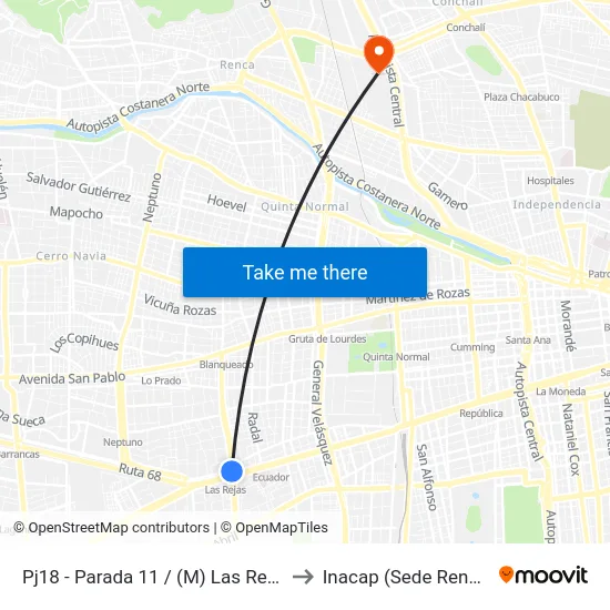 Pj18 - Parada 11 / (M) Las Rejas to Inacap (Sede Renca) map