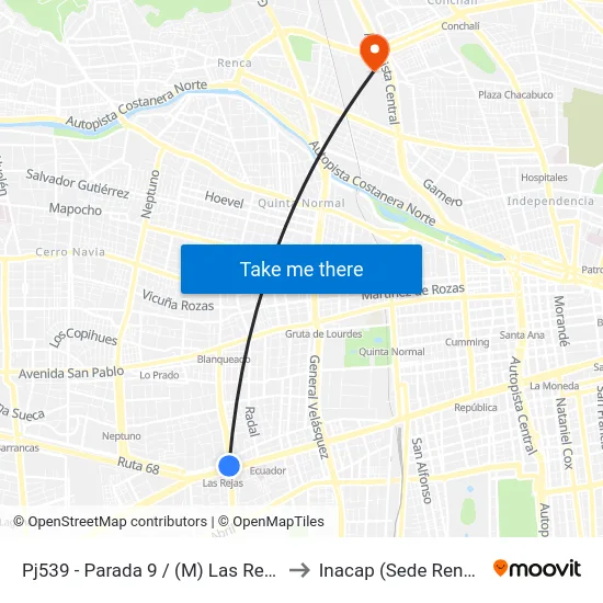 Pj539 - Parada 9 / (M) Las Rejas to Inacap (Sede Renca) map