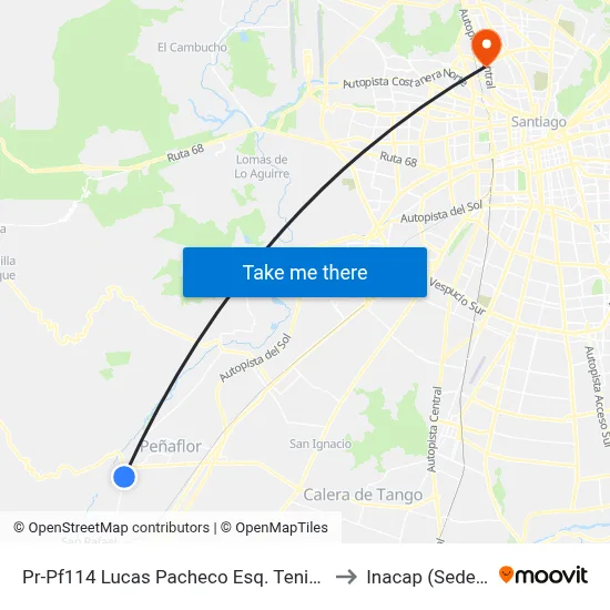 Pr-Pf114 Lucas Pacheco Esq. Teniente Jaime Sanz to Inacap (Sede Renca) map