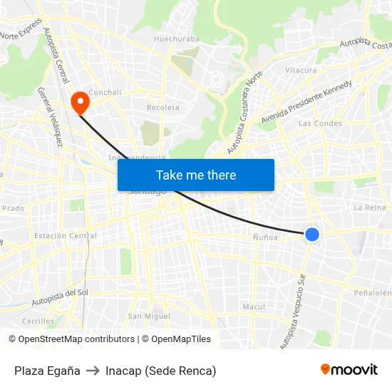 Plaza Egaña to Inacap (Sede Renca) map