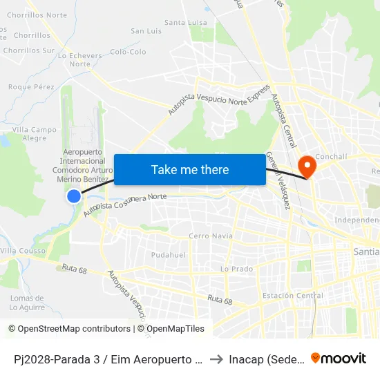 Pj2028-Parada 3 / Eim Aeropuerto @ Red Movilidad to Inacap (Sede Renca) map