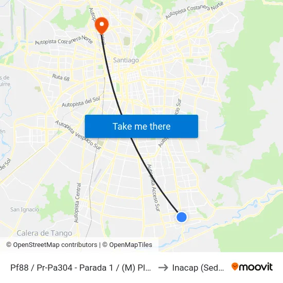 Pf88 / Pr-Pa304 - Parada 1 / (M) Plaza De Puente Alto to Inacap (Sede Renca) map