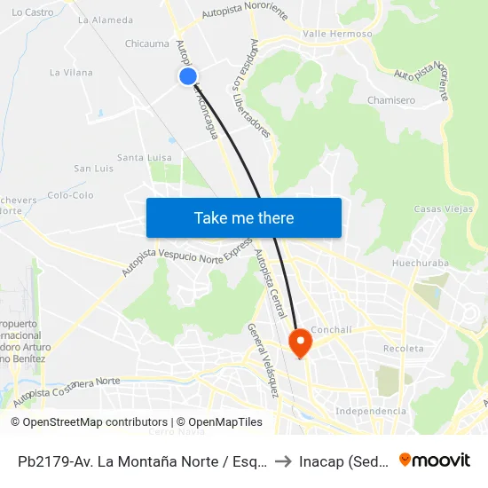 Pb2179-Av. La Montaña Norte / Esq. Edo. Frei Montalva to Inacap (Sede Renca) map