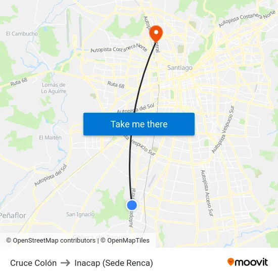 Cruce Colón to Inacap (Sede Renca) map