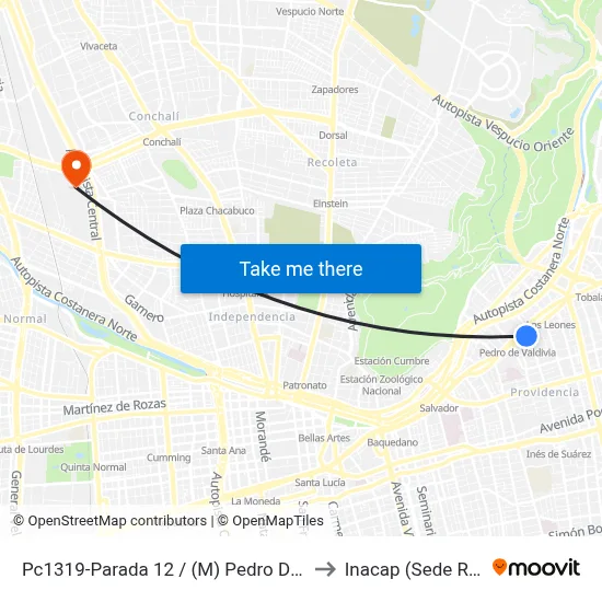 Pc1319-Parada 12 / (M) Pedro De Valdivia to Inacap (Sede Renca) map