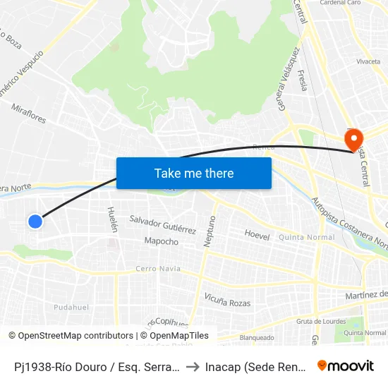 Pj1938-Río Douro / Esq. Serrano to Inacap (Sede Renca) map