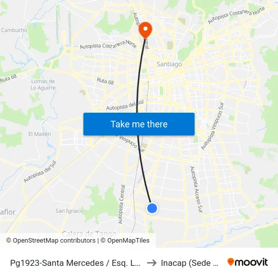 Pg1923-Santa Mercedes / Esq. Los Pirineos to Inacap (Sede Renca) map