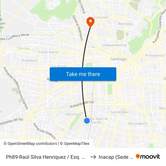 Ph89-Raúl Silva Henríquez / Esq. Centro América to Inacap (Sede Renca) map