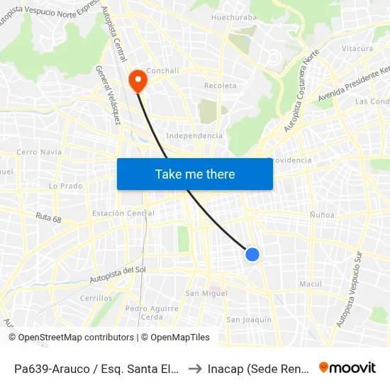 Pa639-Arauco / Esq. Santa Elena to Inacap (Sede Renca) map