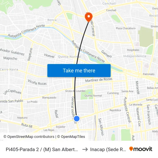 Pi405-Parada 2 / (M) San Alberto Hurtado to Inacap (Sede Renca) map