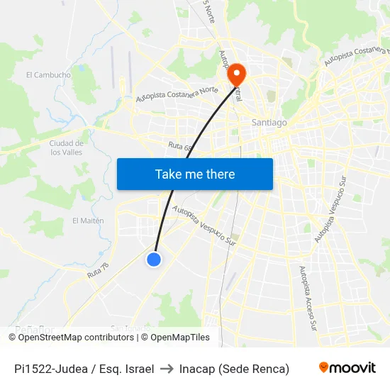 Pi1522-Judea / Esq. Israel to Inacap (Sede Renca) map
