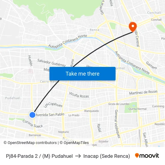 Pj84-Parada 2 / (M) Pudahuel to Inacap (Sede Renca) map