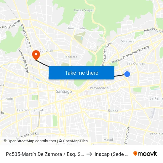 Pc535-Martín De Zamora / Esq. San Pascual to Inacap (Sede Renca) map