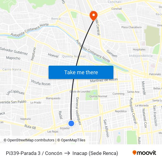 Pi339-Parada 3 / Concón to Inacap (Sede Renca) map