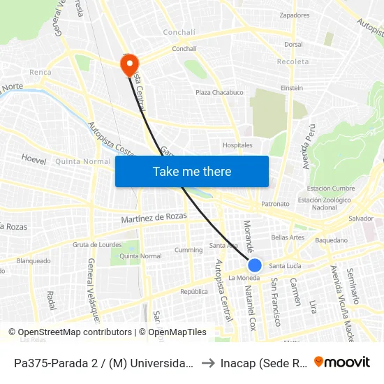 Pa375-Parada 2 / (M) Universidad De Chile to Inacap (Sede Renca) map