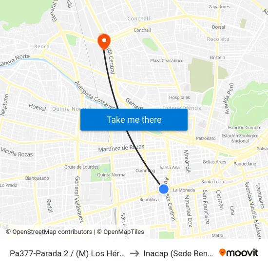 Pa377-Parada 2 / (M) Los Héroes to Inacap (Sede Renca) map