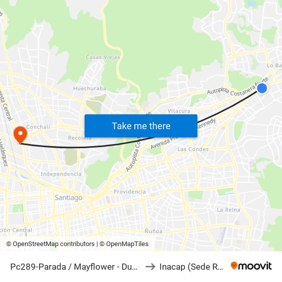 Pc289-Parada / Mayflower - Dunalastair to Inacap (Sede Renca) map