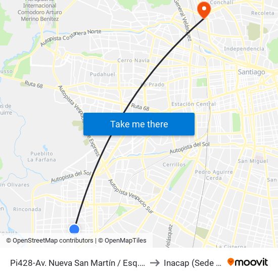 Pi428-Av. Nueva San Martín / Esq. Río Eufrates to Inacap (Sede Renca) map