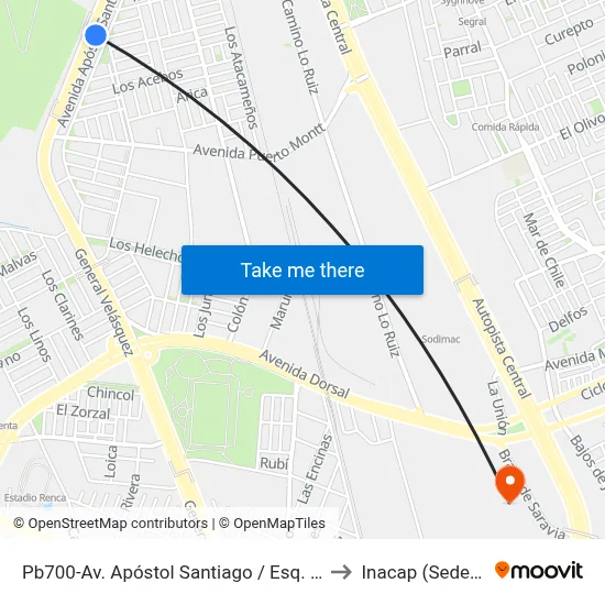 Pb700-Av. Apóstol Santiago / Esq. Las Margaritas to Inacap (Sede Renca) map