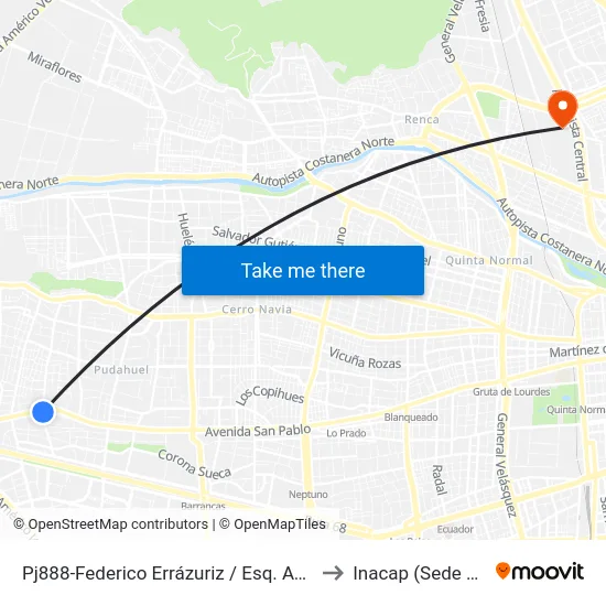 Pj888-Federico Errázuriz / Esq. Av. San Pablo to Inacap (Sede Renca) map