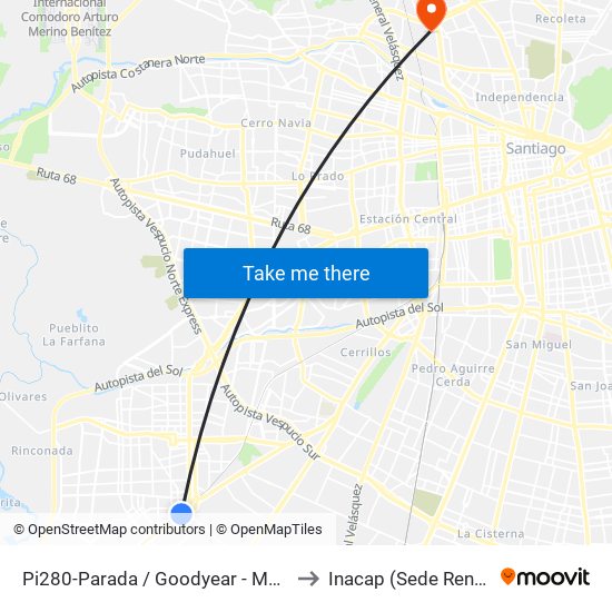 Pi280-Parada / Goodyear - Maipú to Inacap (Sede Renca) map