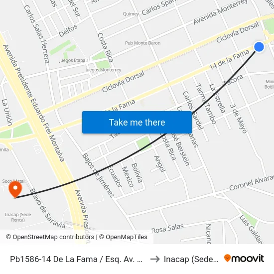 Pb1586-14 De La Fama / Esq. Av. Fermín Vivaceta to Inacap (Sede Renca) map